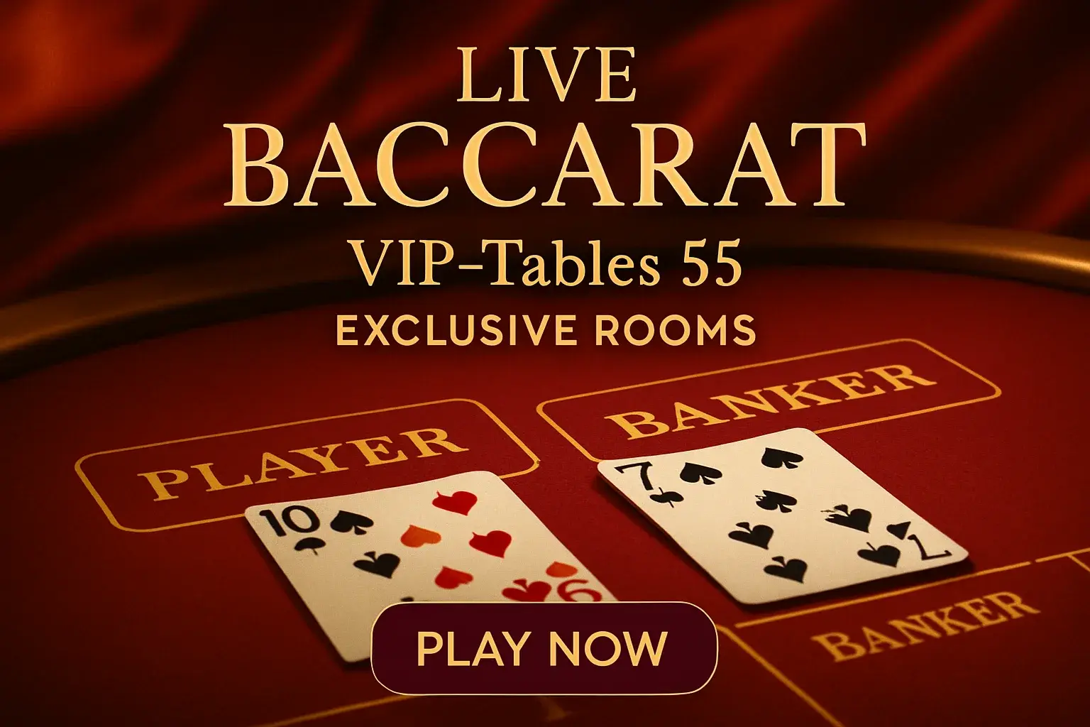 Luxury red and gold live baccarat banner with Player vs Banker and CTA