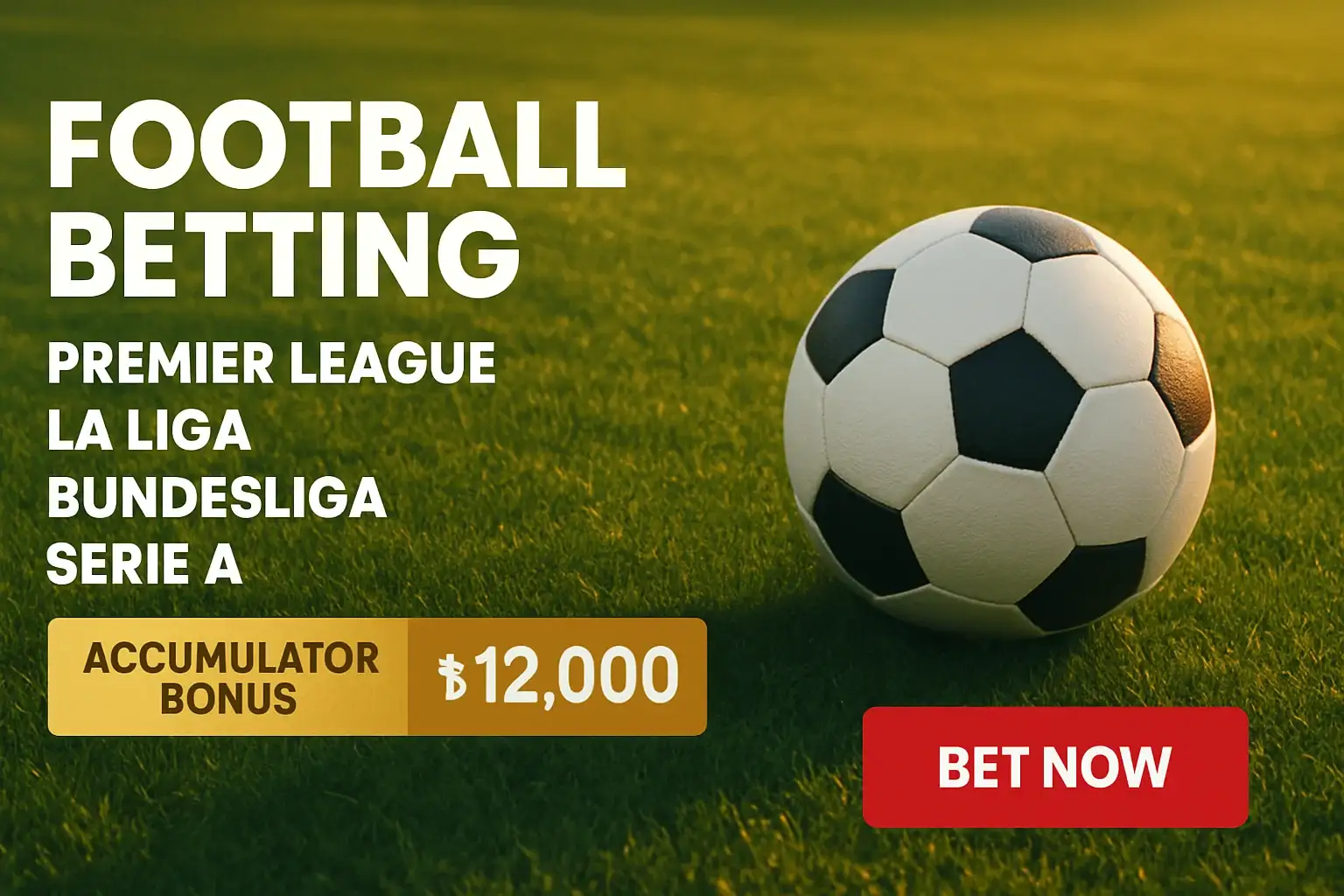 Football betting banner with Bangladesh leagues, accumulator bonus, and CTA button